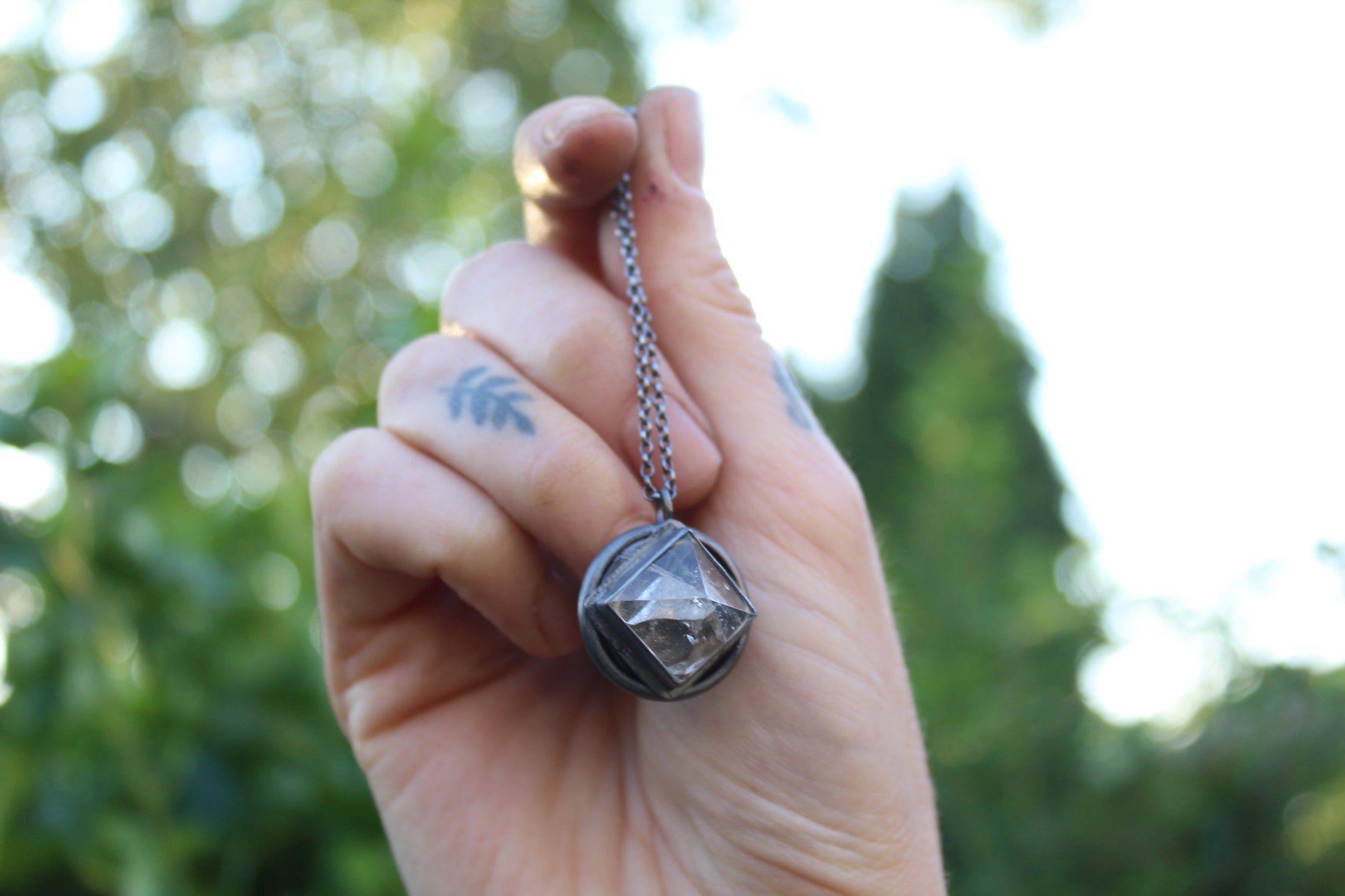 COSMIC POLARITY - Handmade Sterling Silver Necklace with Clear Quartz & Snowflake Obsidian