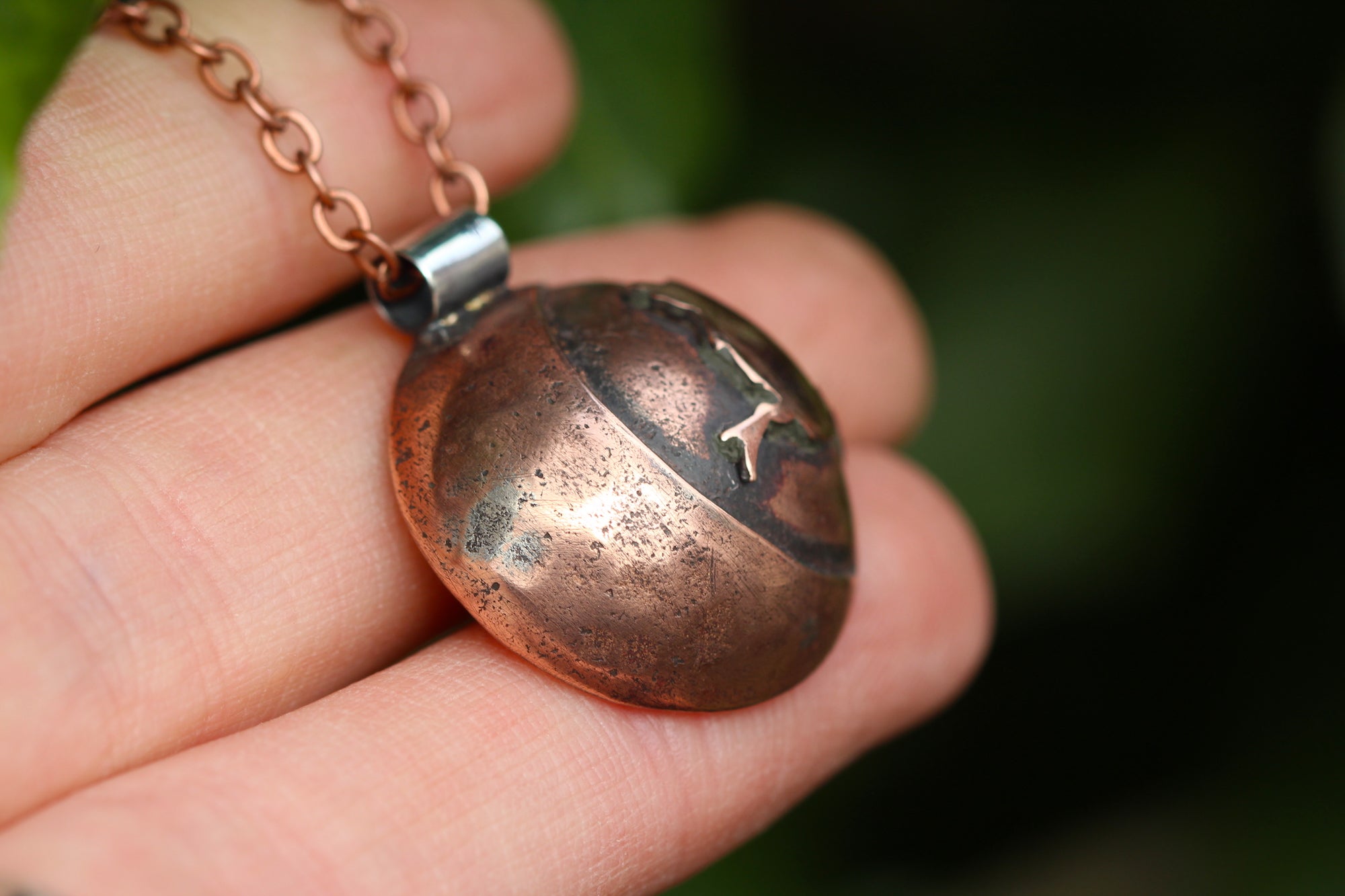 LUNAR FAMILIAR ~ OWL II ~ Handmade Copper & Sterling Silver Necklace
