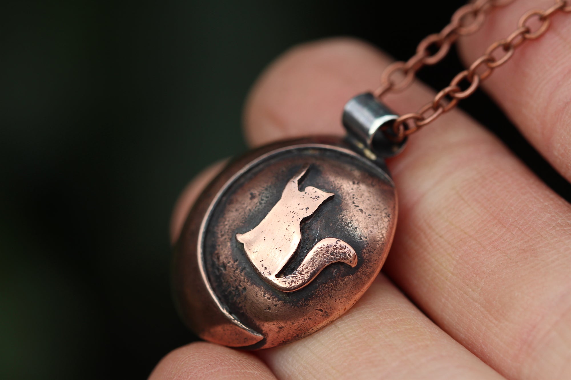 LUNAR FAMILIAR ~ CAT II ~ Handmade Copper & Sterling Silver Necklace