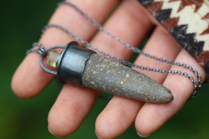 SUMMER STORM - Handmade Fossilised Belemnite Necklace with Yellow Apatite