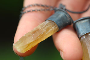 GOLDEN WOLF MOTHER - Handmade Sterling Silver Necklace with Golden Somerset Calcite