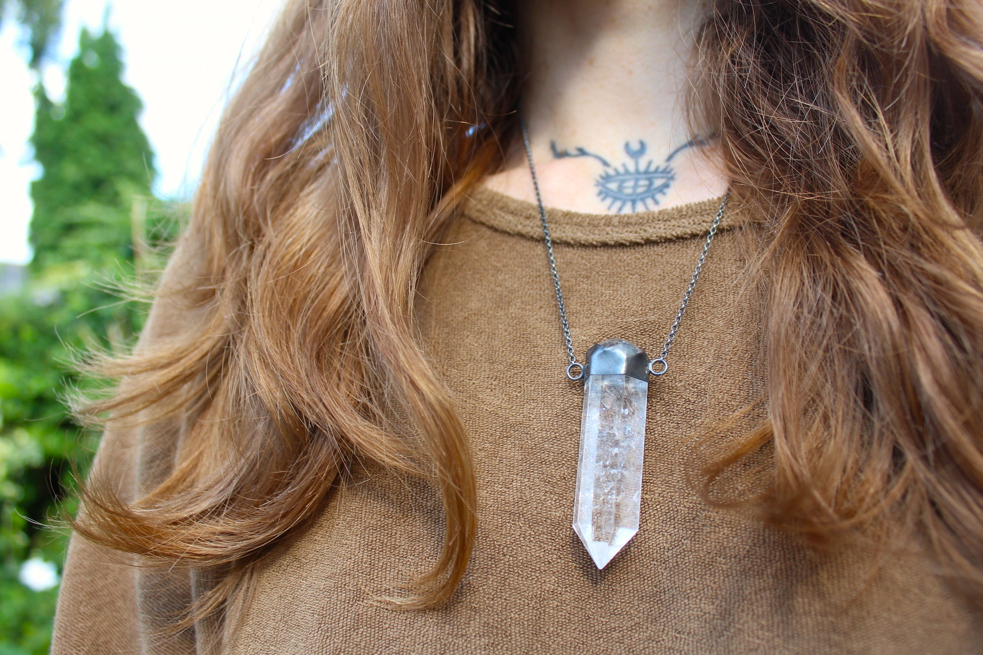 LIGHT KEEPER - Handmade Sterling Silver Necklace with Clear Rainbow Quartz