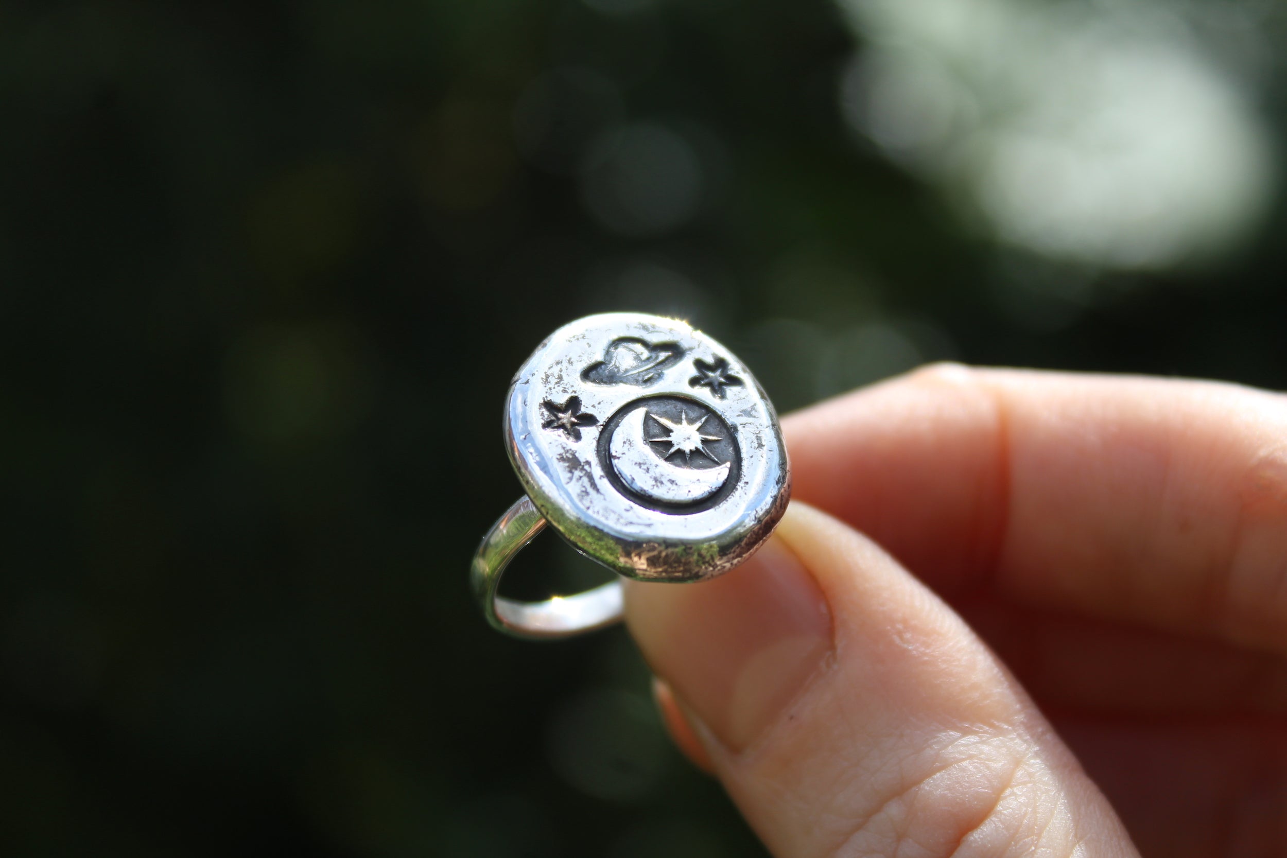 COSMIC MELODY Handmade Recycled Sterling Silver Ring - UK Size O / US 7