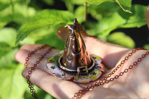 TRICK OR TREAT Handmade Copper Witches Hat Necklace