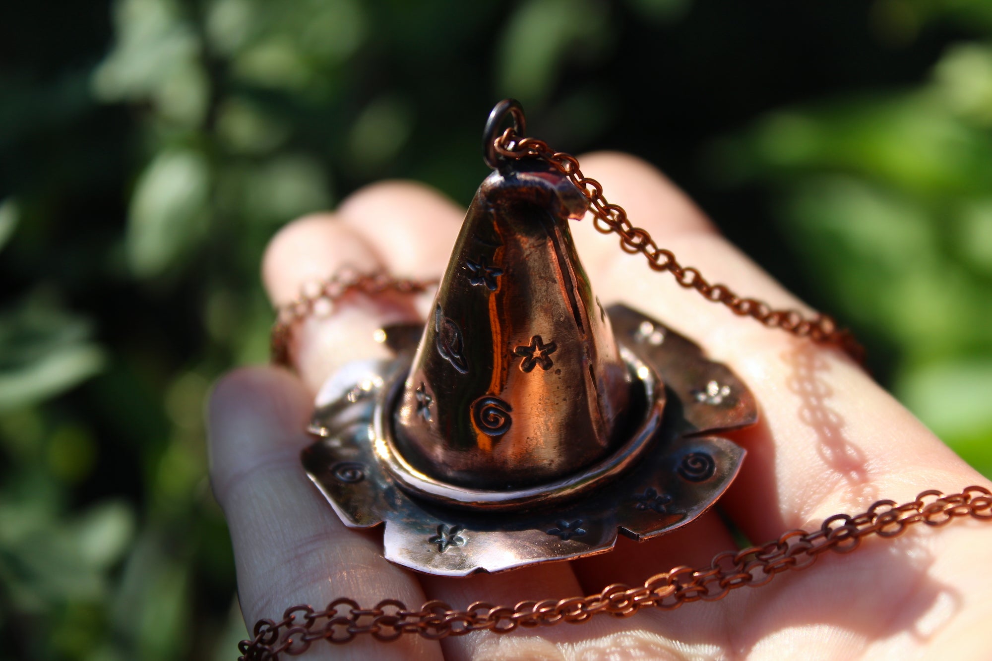 TRICK OR TREAT Handmade Copper Witches Hat Necklace