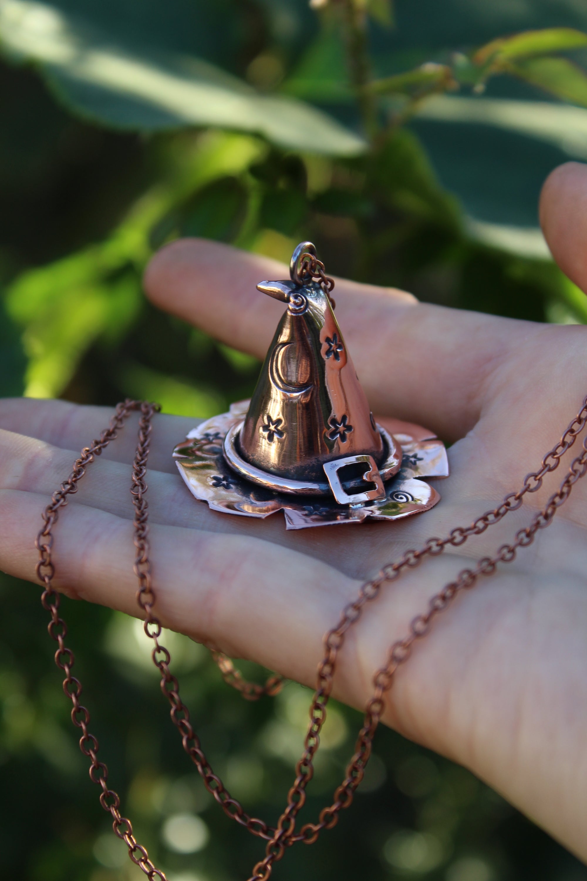 TRICK OR TREAT Handmade Copper Witches Hat Necklace