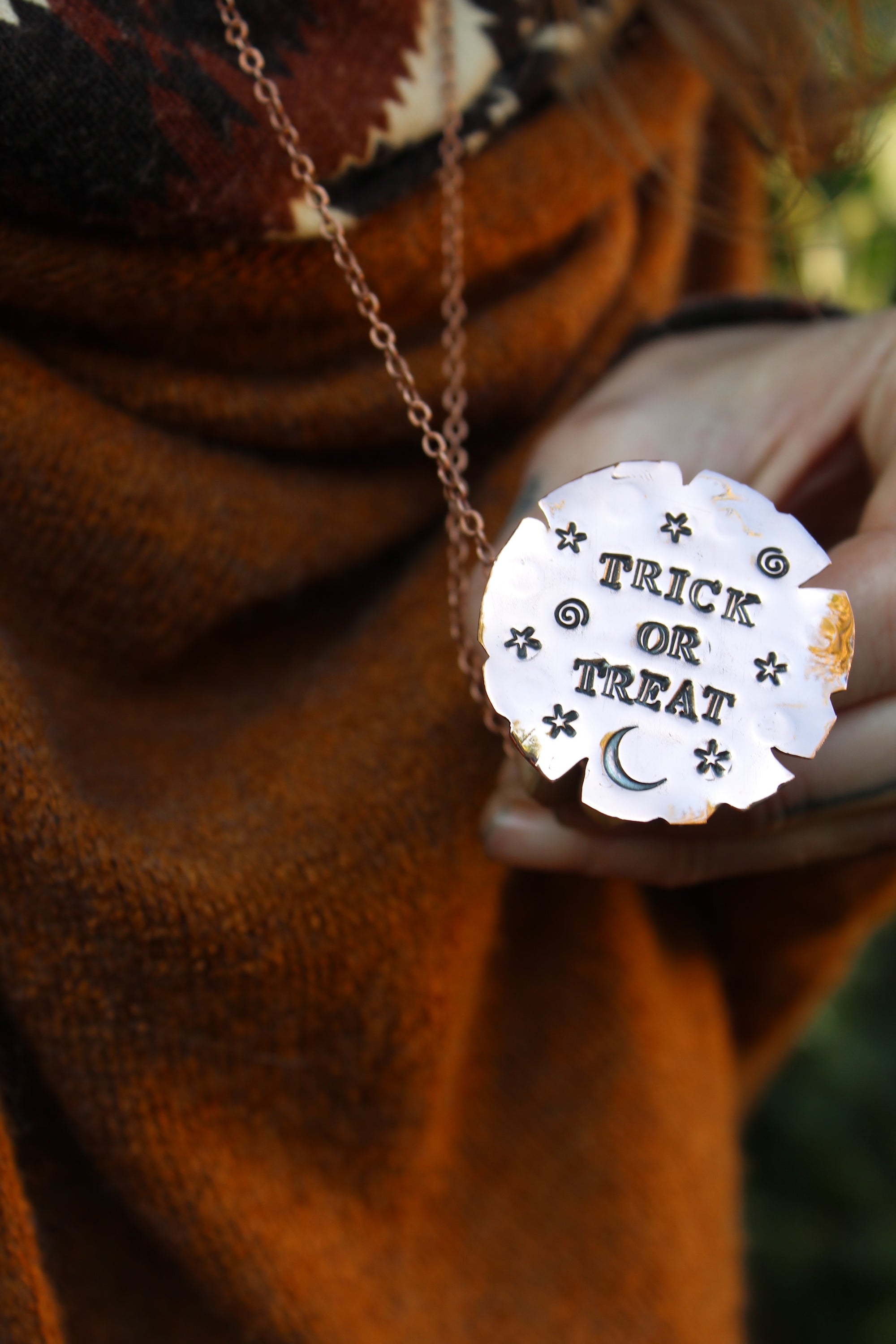 TRICK OR TREAT Handmade Copper Witches Hat Necklace