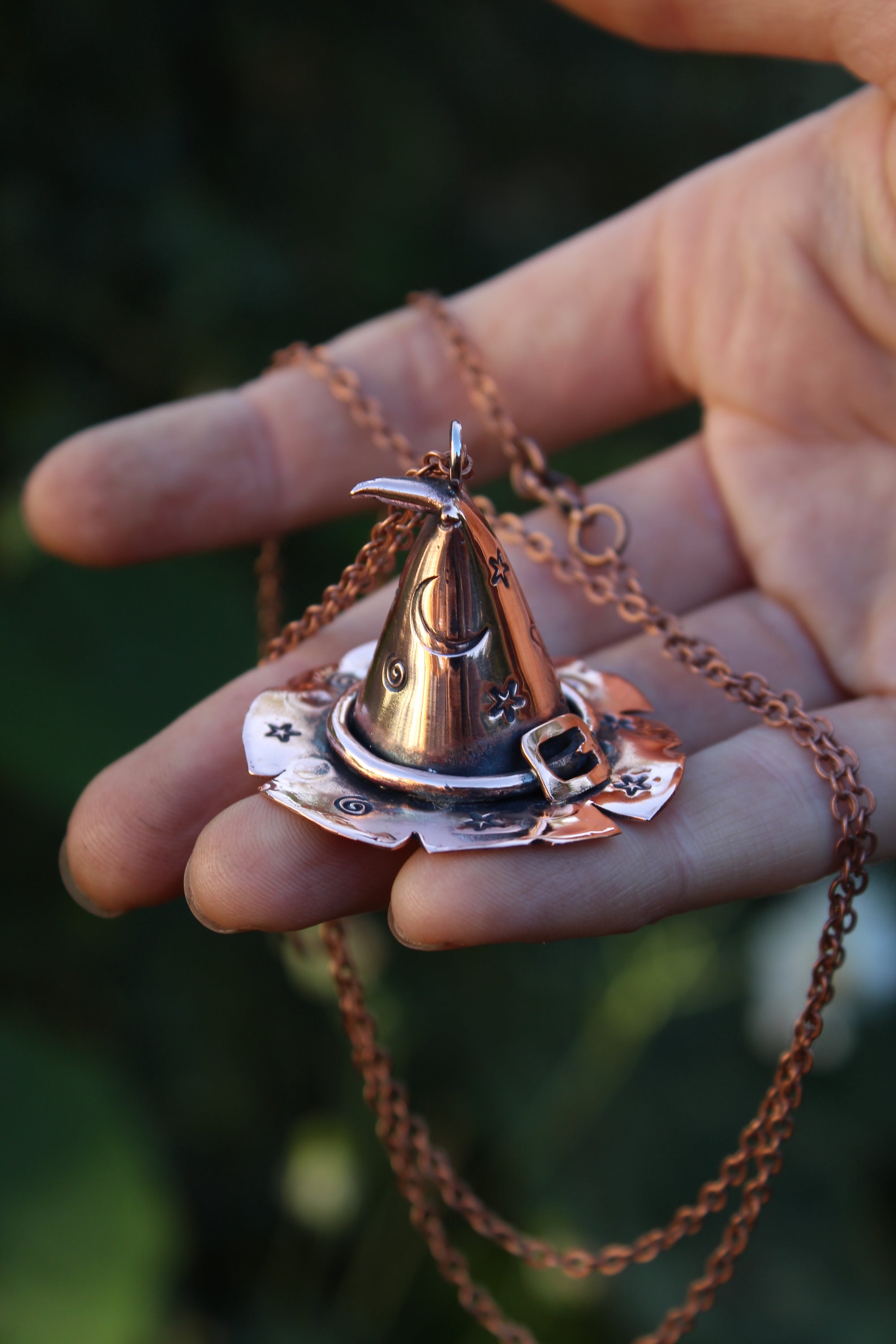 TRICK OR TREAT Handmade Copper Witches Hat Necklace