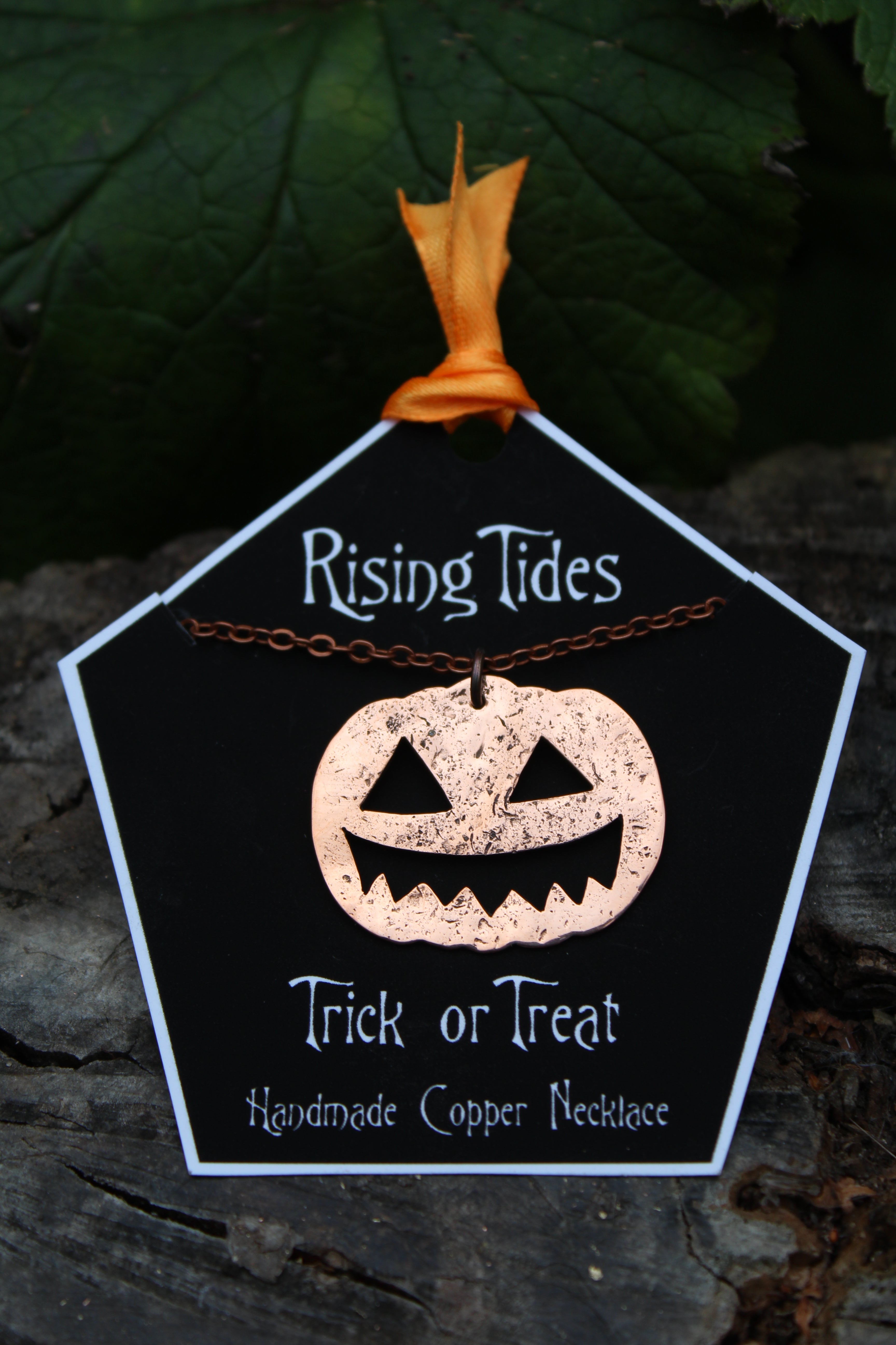 TRICK OR TREAT Handmade Recycled Copper Jack O Lantern Necklace