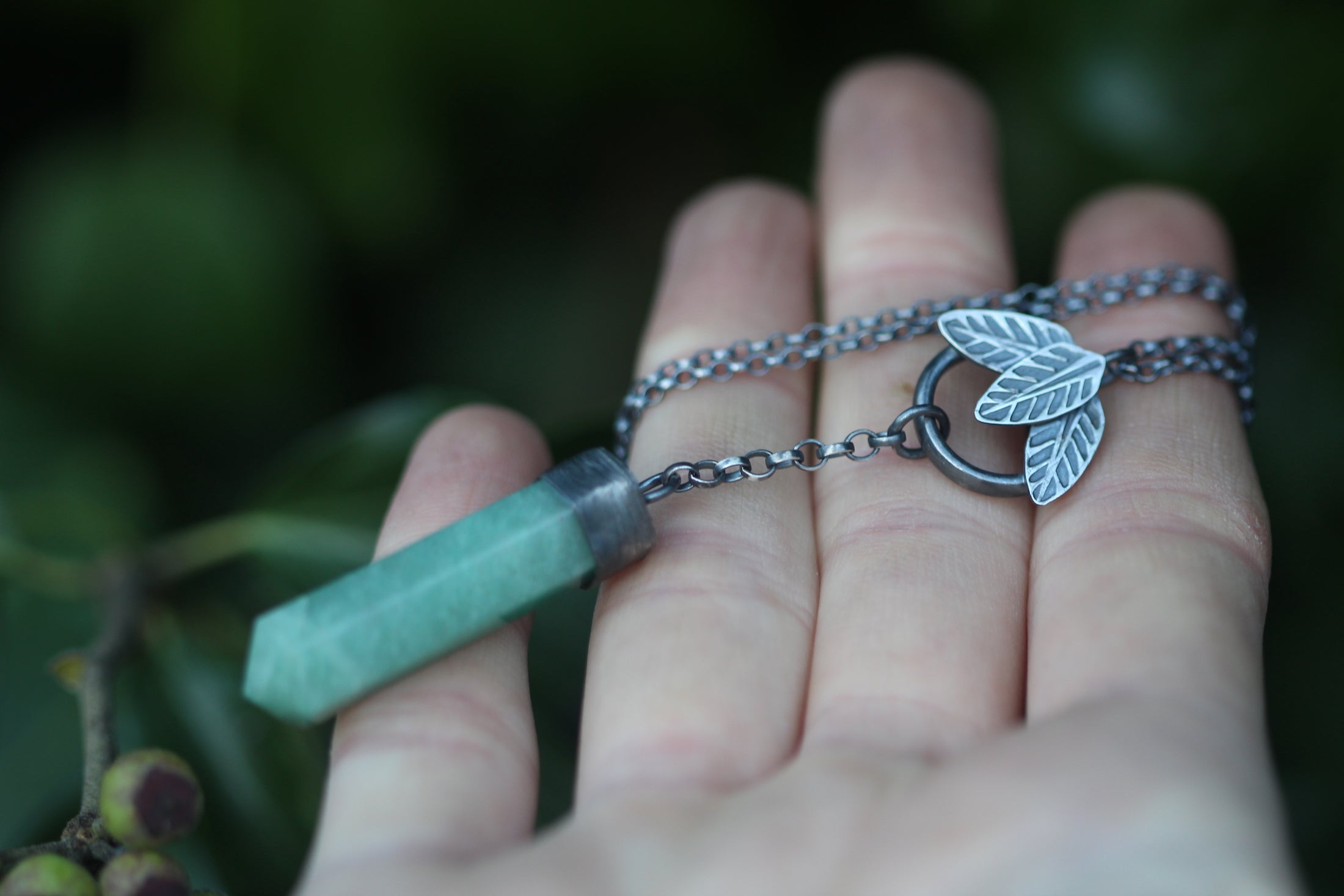 FOREST FLOOR Pendulum Necklace with Green Aventurine