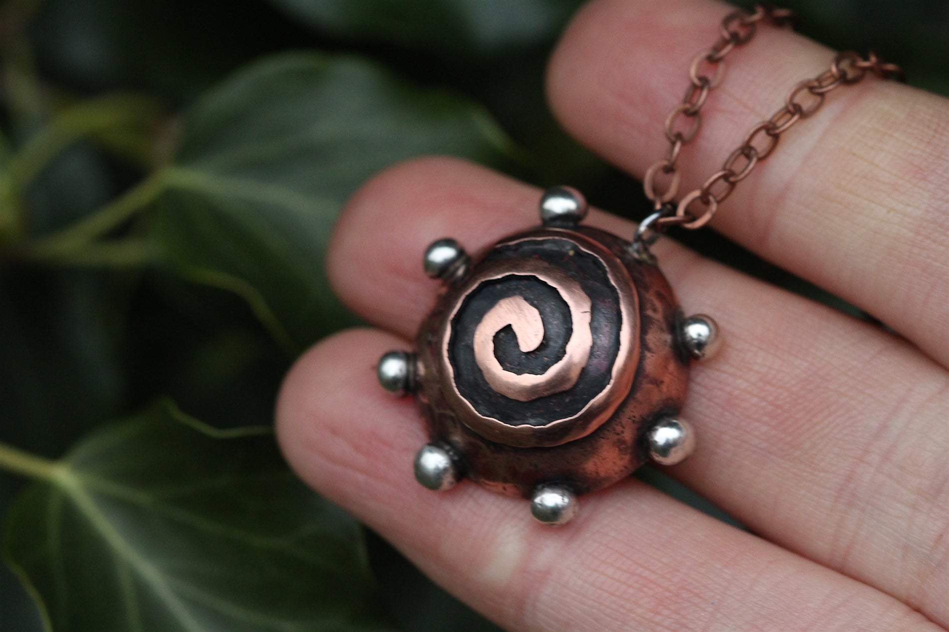BREATHE Handmade Copper & Sterling Silver Sacred Spiral Necklace