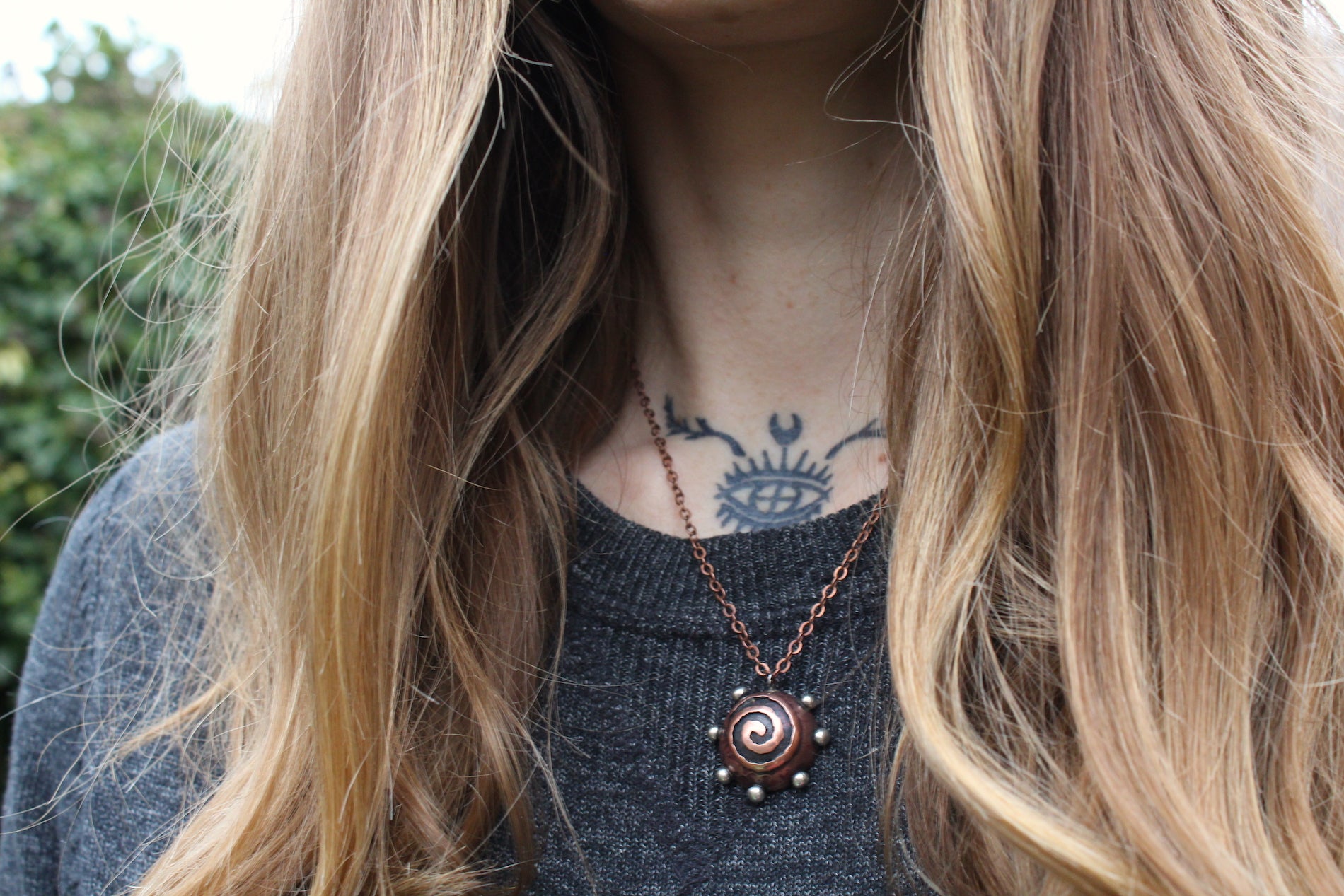 BREATHE Handmade Copper & Sterling Silver Sacred Spiral Necklace