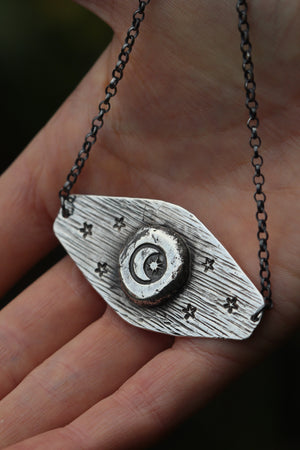 LUNAR SIGHT Handmade Sterling Silver Moon & Stars Necklace (one of a kind)