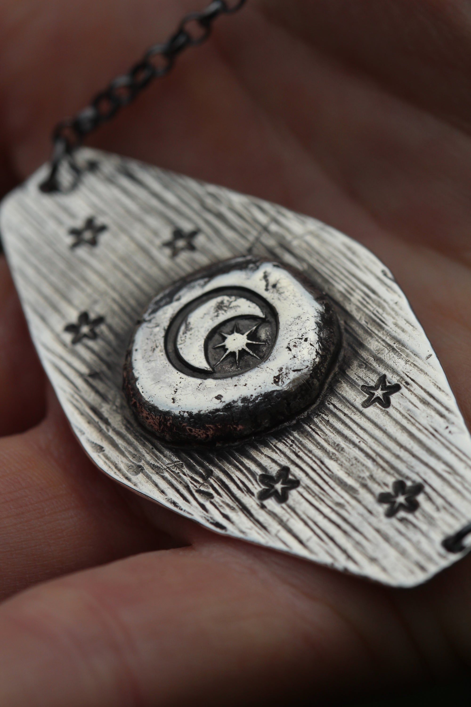 LUNAR SIGHT Handmade Sterling Silver Moon & Stars Necklace (one of a kind)