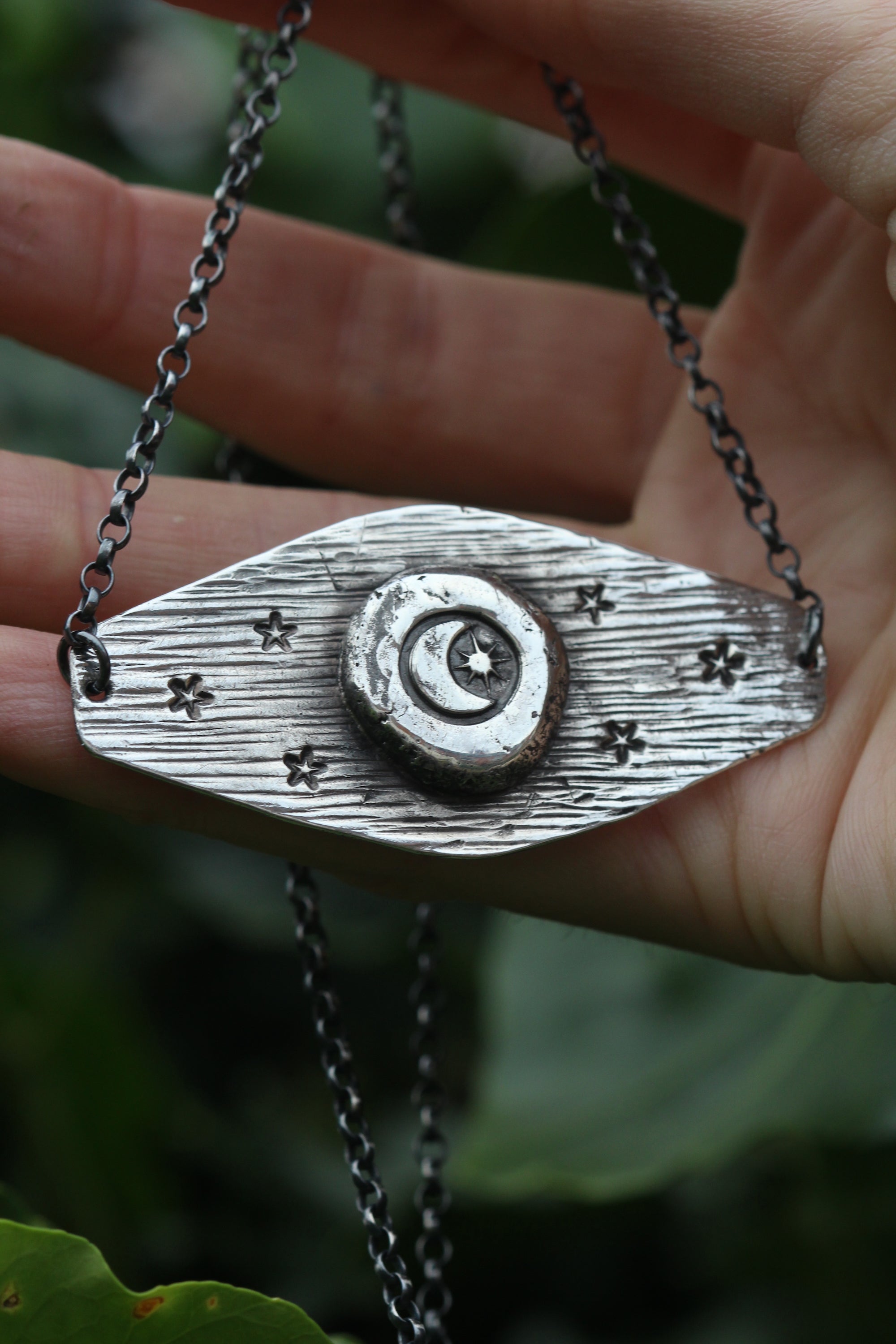 LUNAR SIGHT Handmade Sterling Silver Moon & Stars Necklace (one of a kind)