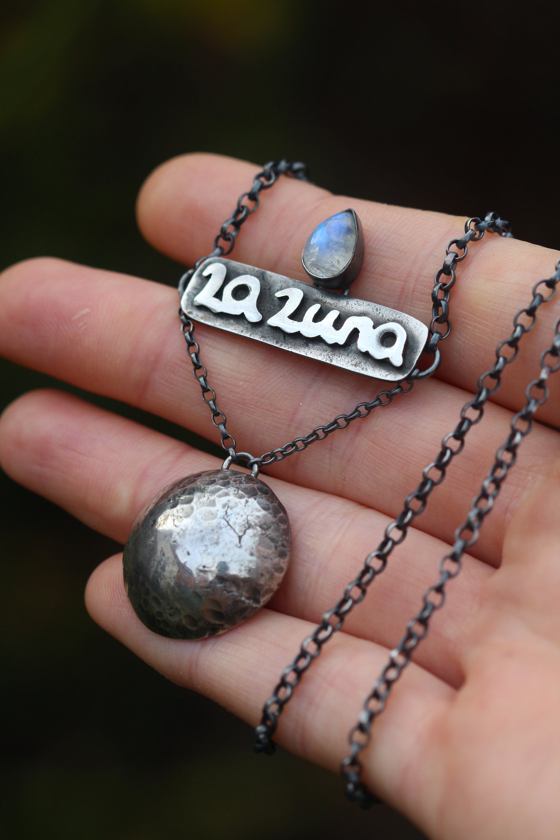 LA LUNA Handmade Sterling Silver Necklace with Rainbow Moonstone