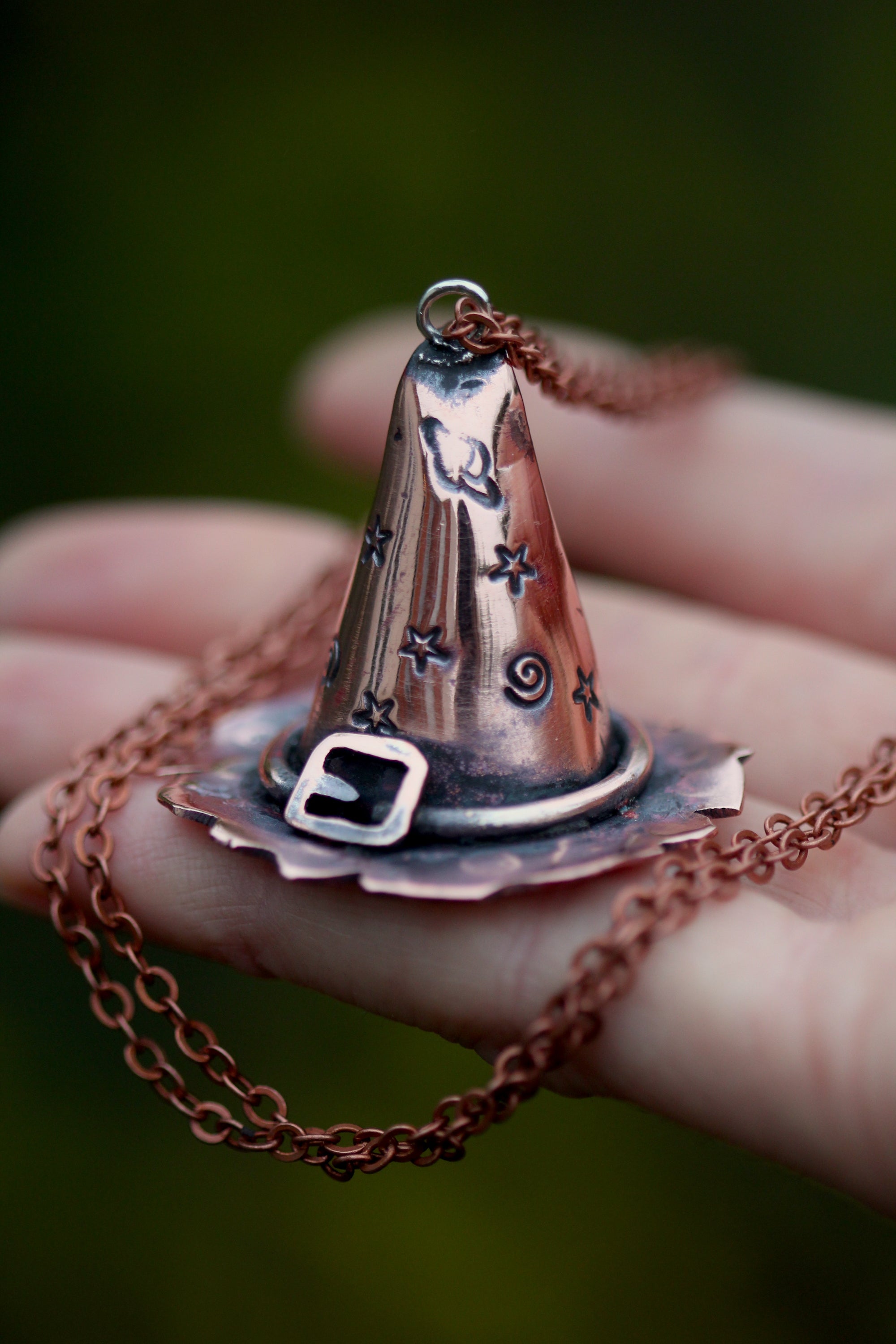 I WISH IT COULD BE HALLOWEEN Handmade Copper Witches Hat Necklace