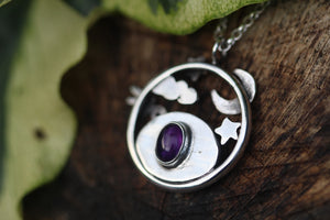 MEADOW MOONRISE Sterling Silver Necklace with Dendritic Limestone & Amethyst