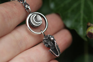 SACRED SHADOW Sterling Silver Bat Skull Necklace with Labradorite