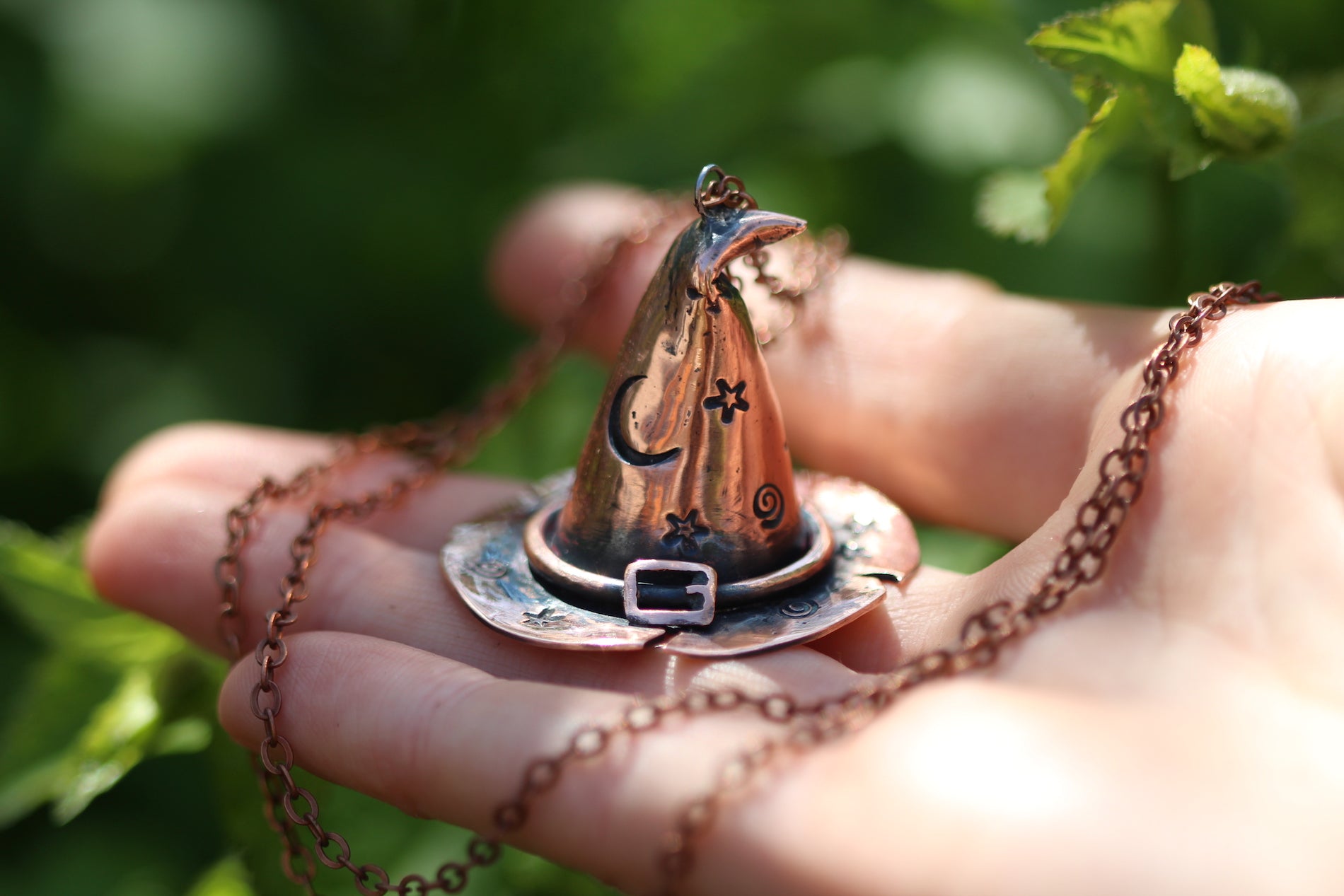 CUSTOM WITCH BITCH Handmade Copper 3D Witches Hat Necklace