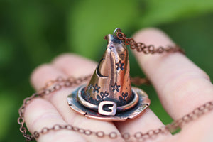 HEDGE WITCH Handmade Copper 3D Witches Hat Necklace