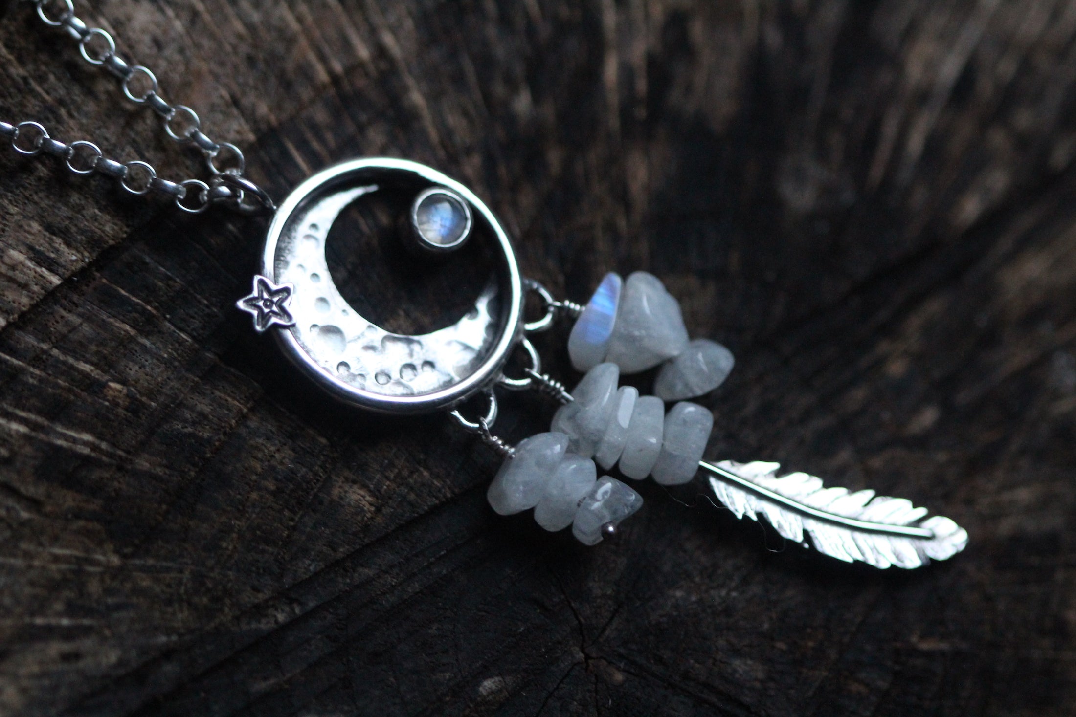 LUNAR ECLIPSE Rainbow Moonstone & Sterling Silver Necklace