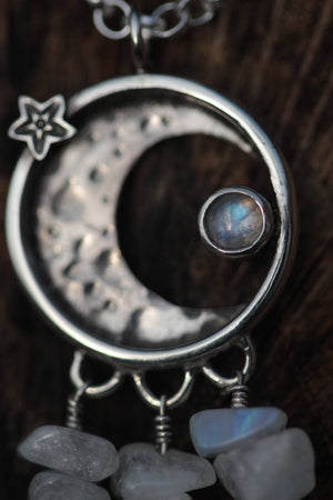 LUNAR ECLIPSE Rainbow Moonstone & Sterling Silver Necklace