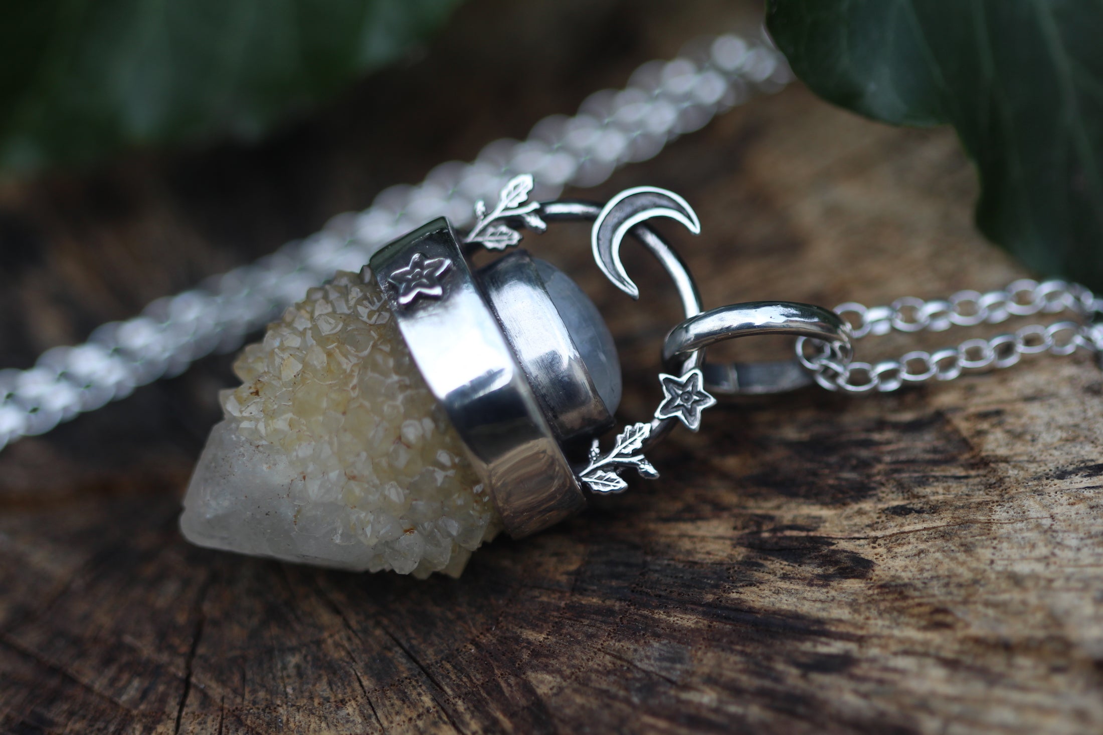 MOONLIGHT FROST Citrine & Rainbow Moonstone Sterling Silver Necklace