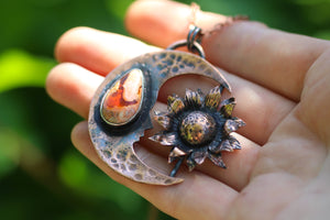MOONBLOOM Handmade Copper Necklace with Fire Opal