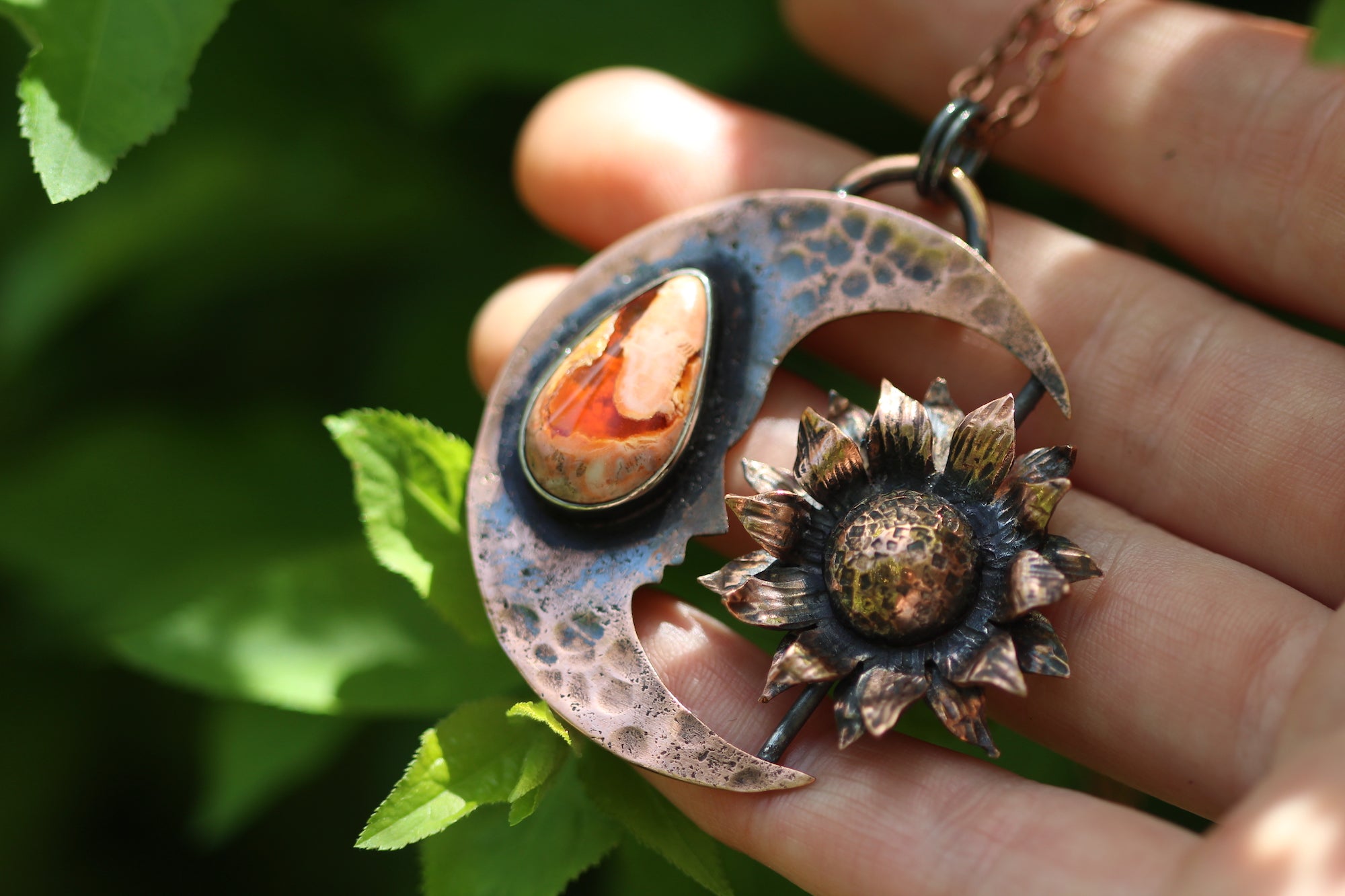 MOONBLOOM Handmade Copper Necklace with Fire Opal