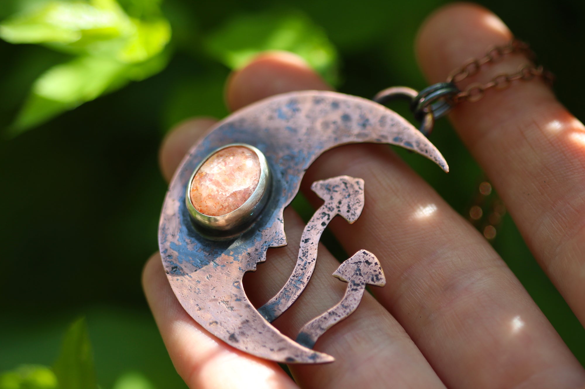FOREST FOUND Handmade Copper Necklace with Sunstone