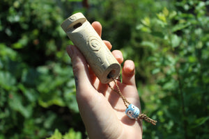 Light Blue Owl Handmade Elder Wood Whistle