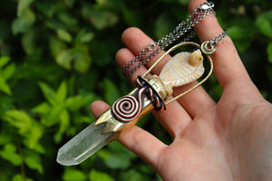 SERPENT SCEPTRE Handmade Necklace with Hand-carved Agate Snake & Clear Quartz