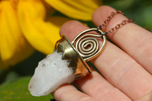 SPIRAL DANCE Handmade Brass Necklace with Natural Welsh Quartz