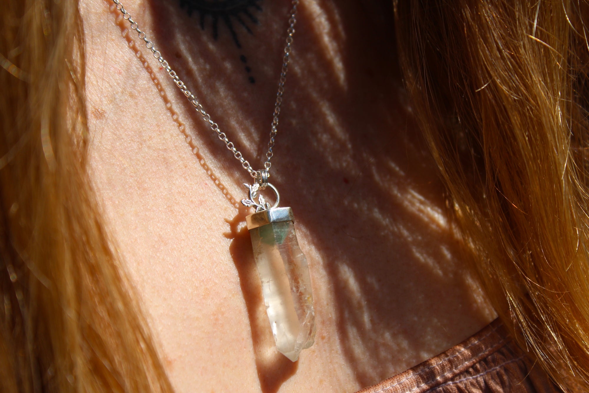 INNER GROWTH Sterling Silver Necklace with rare Fuschite included Quartz