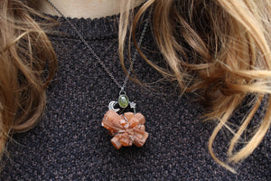 ROOTED Raw Aragonite Crystal & Peridot Sterling Silver Necklace