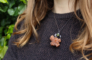 ROOTED Raw Aragonite Crystal & Peridot Sterling Silver Necklace