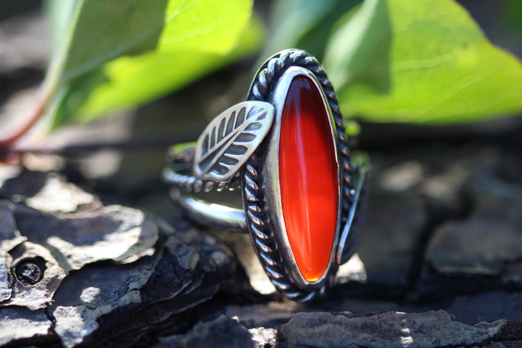 REBIRTH Sterling Silver Ring with Carnelian (UK Size O or US size 7)