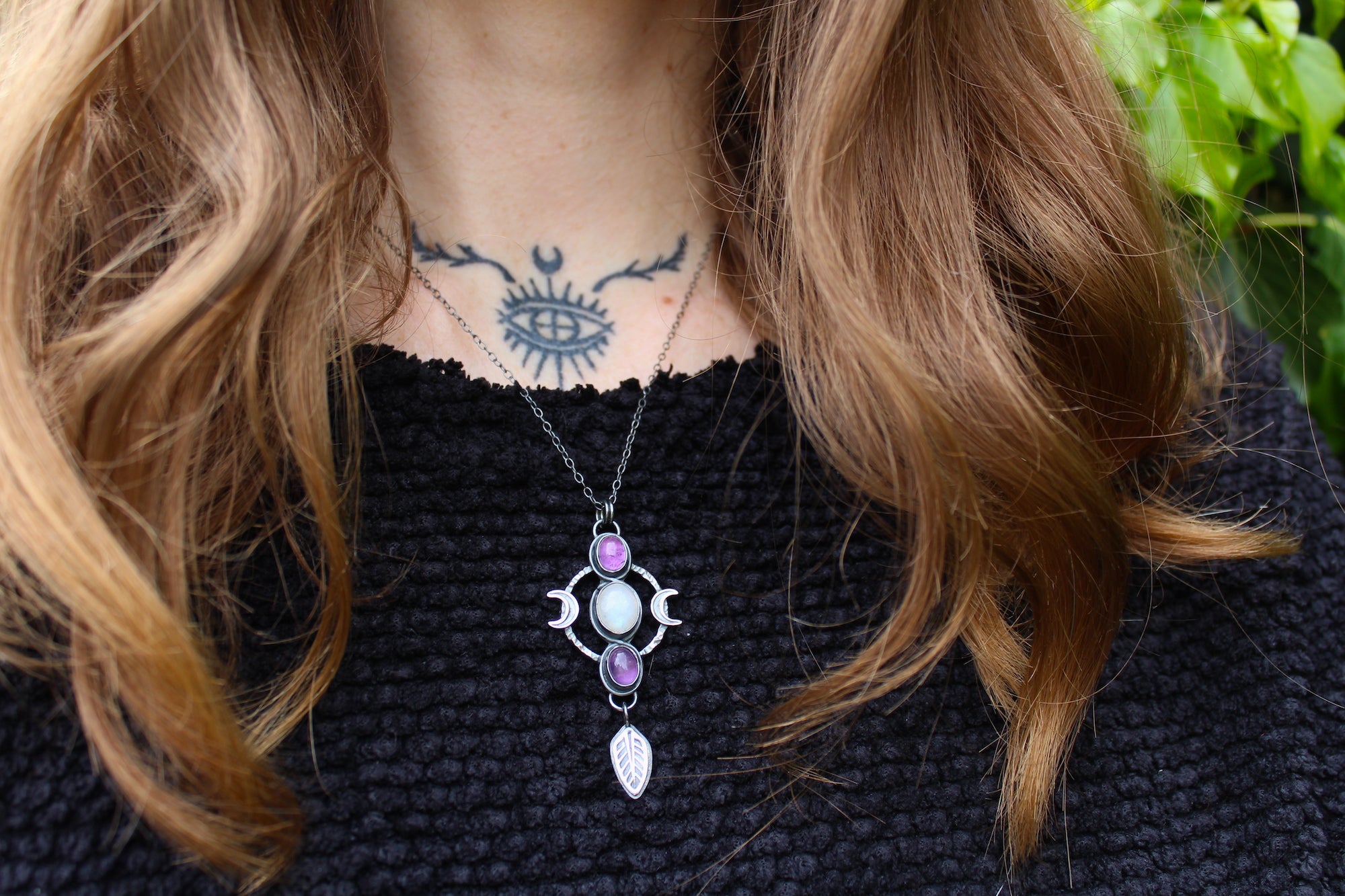AS ABOVE, SO BELOW Necklace with Rainbow Moonstone & Amethyst