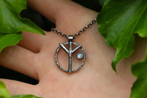 ALGIZ Sterling Silver Rune Necklace with Rainbow Moonstone