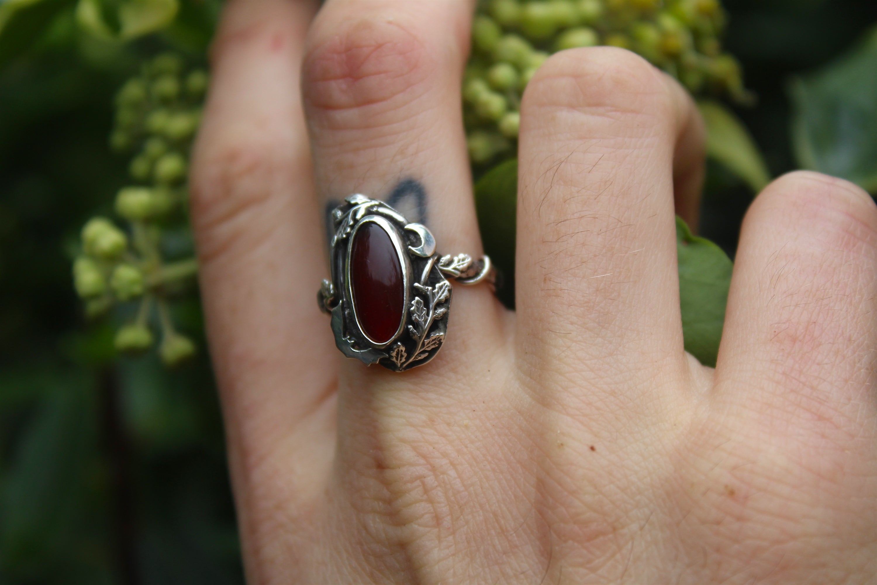 CHILDREN OF THE NIGHT Handmade Sterling Silver Ring with Carnelian - Size N