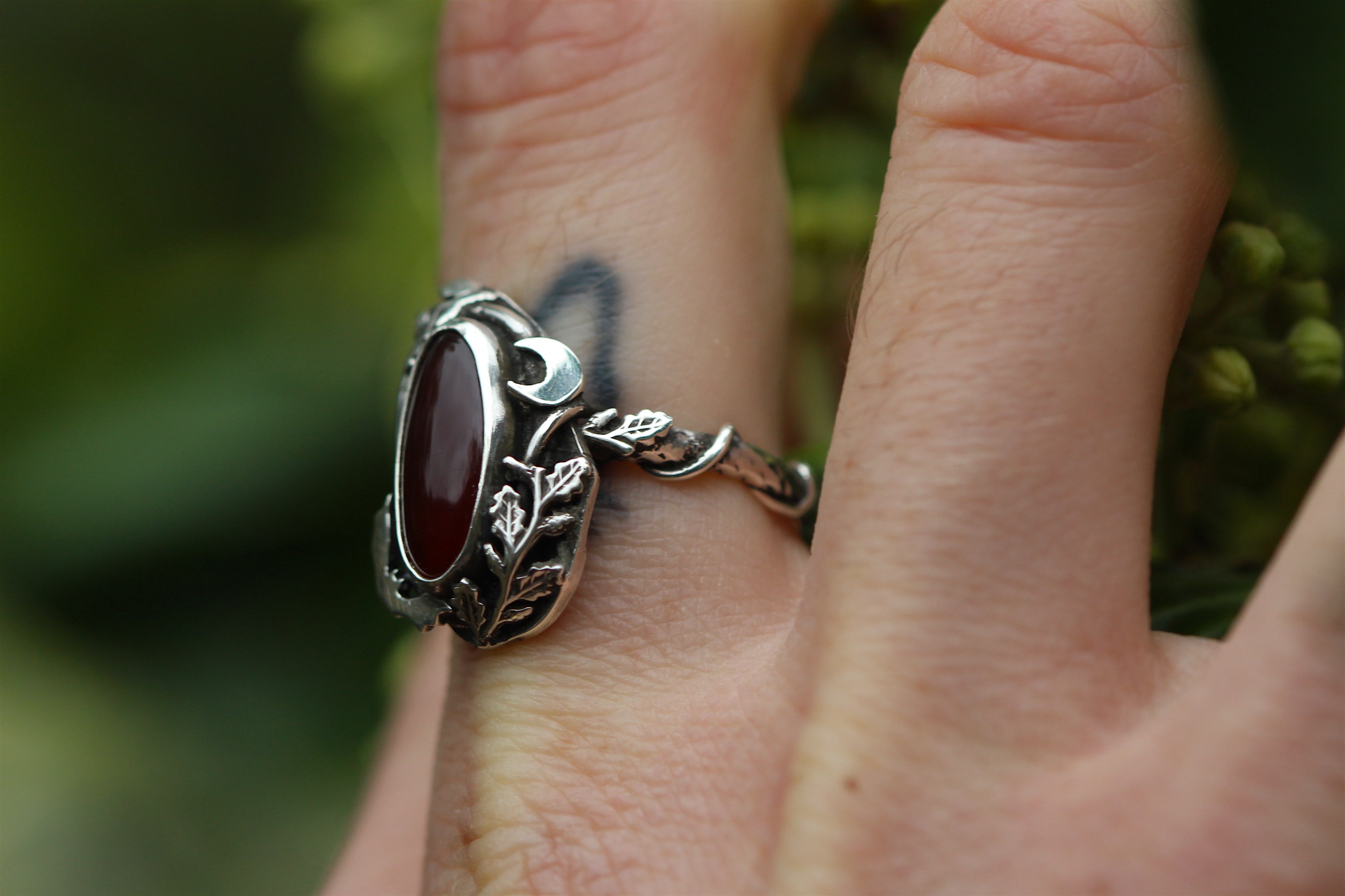 CHILDREN OF THE NIGHT Handmade Sterling Silver Ring with Carnelian - Size N