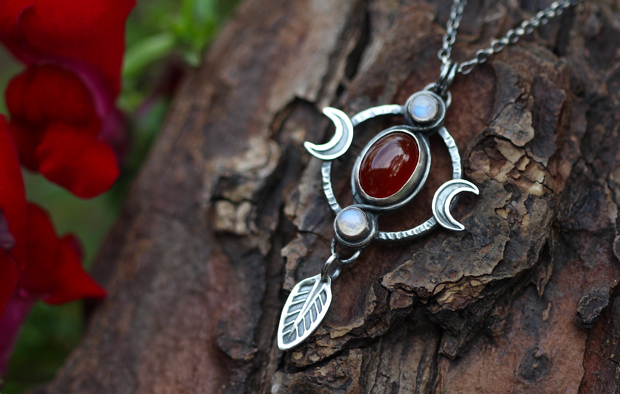AS ABOVE, SO BELOW Necklace with Rainbow Moonstone & Carnelian