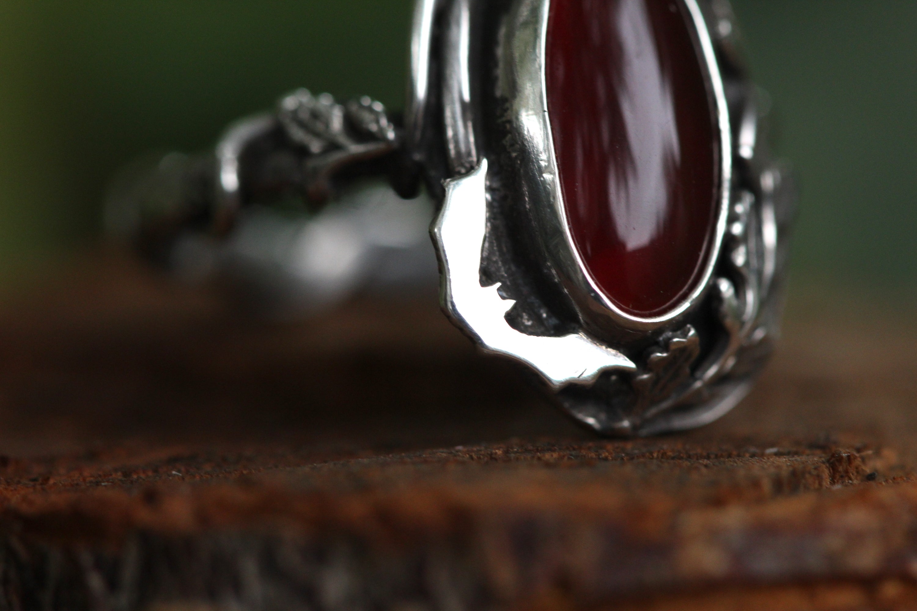 CHILDREN OF THE NIGHT Handmade Sterling Silver Ring with Carnelian - Size N