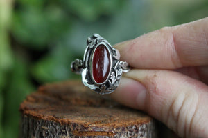 CHILDREN OF THE NIGHT Handmade Sterling Silver Ring with Carnelian - Size N