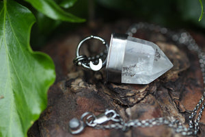 BLOOM Sterling Silver Necklace with Dendtritic Quartz and Rainbow Moonstone