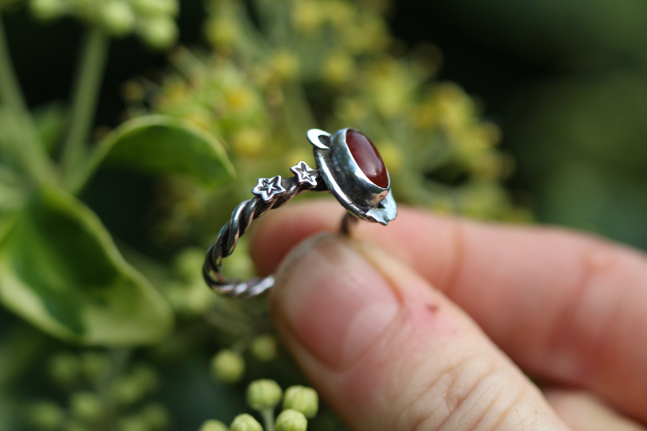 CHILDREN OF THE NIGHT Handmade Sterling Silver Ring with Carnelian - Size N/6.5