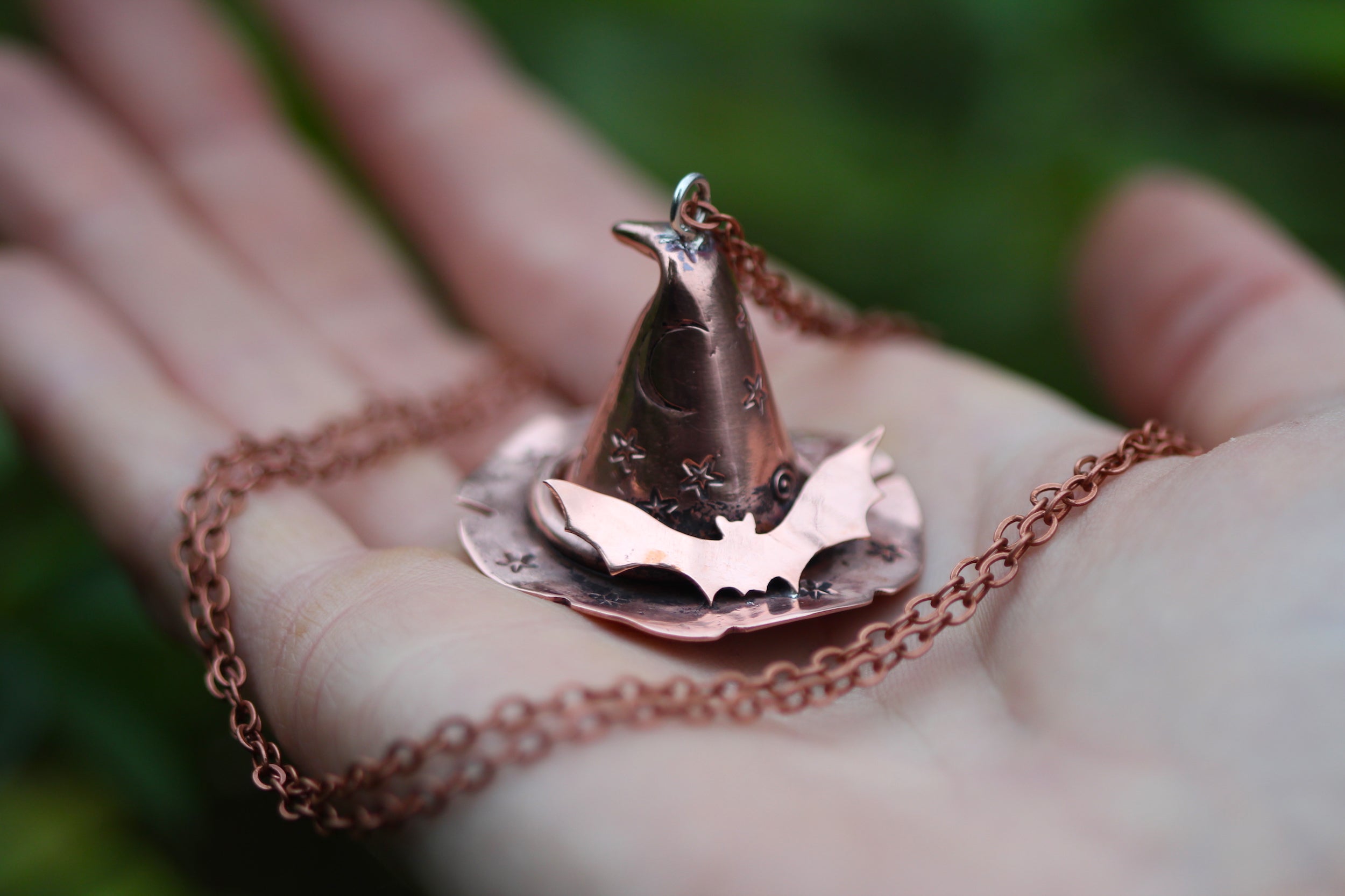 FUCK THIS SHIT Handmade Copper 3D Witches Hat Necklace