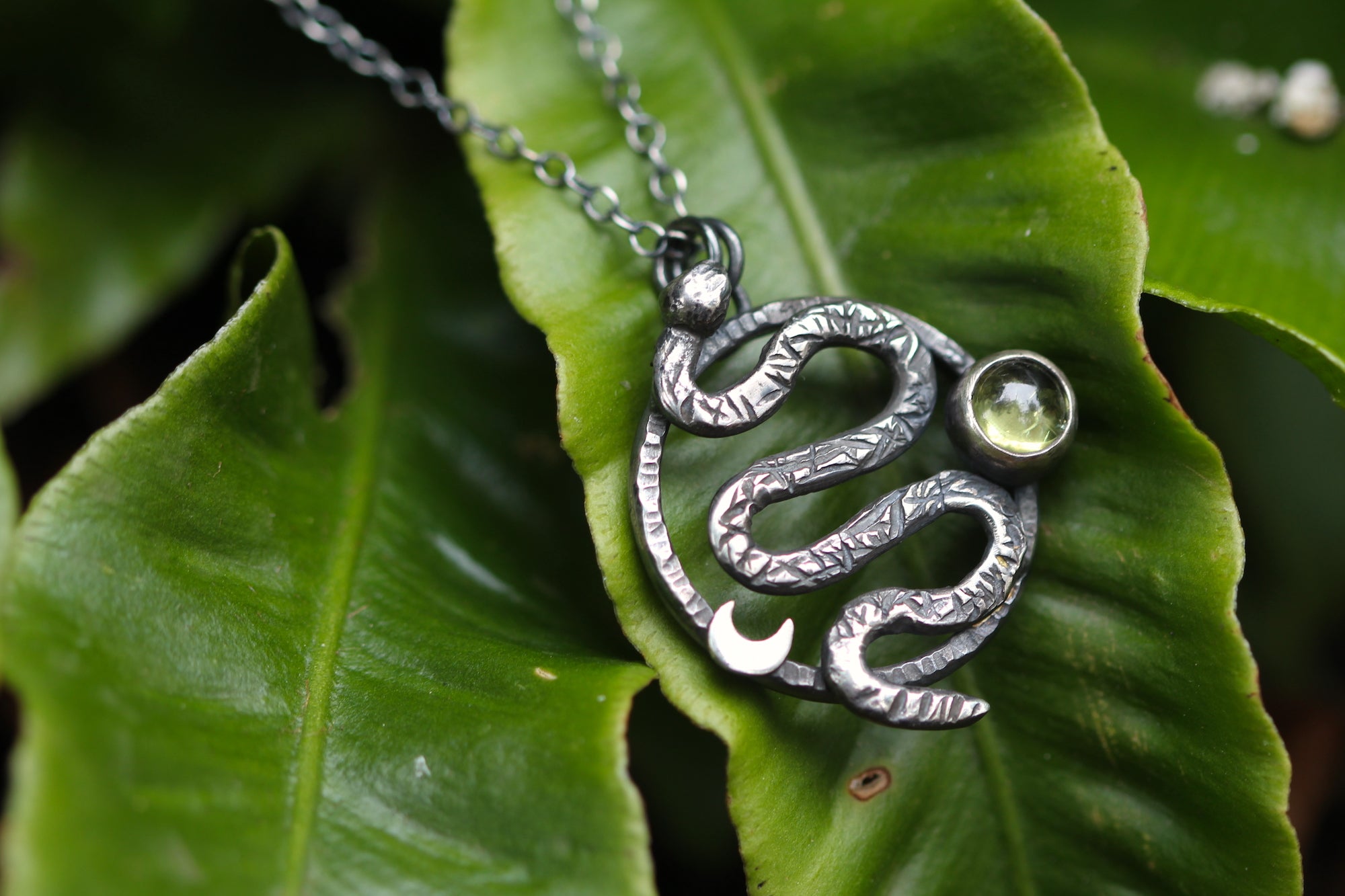 RENEW Sterling Silver Serpent Necklace with Peridot