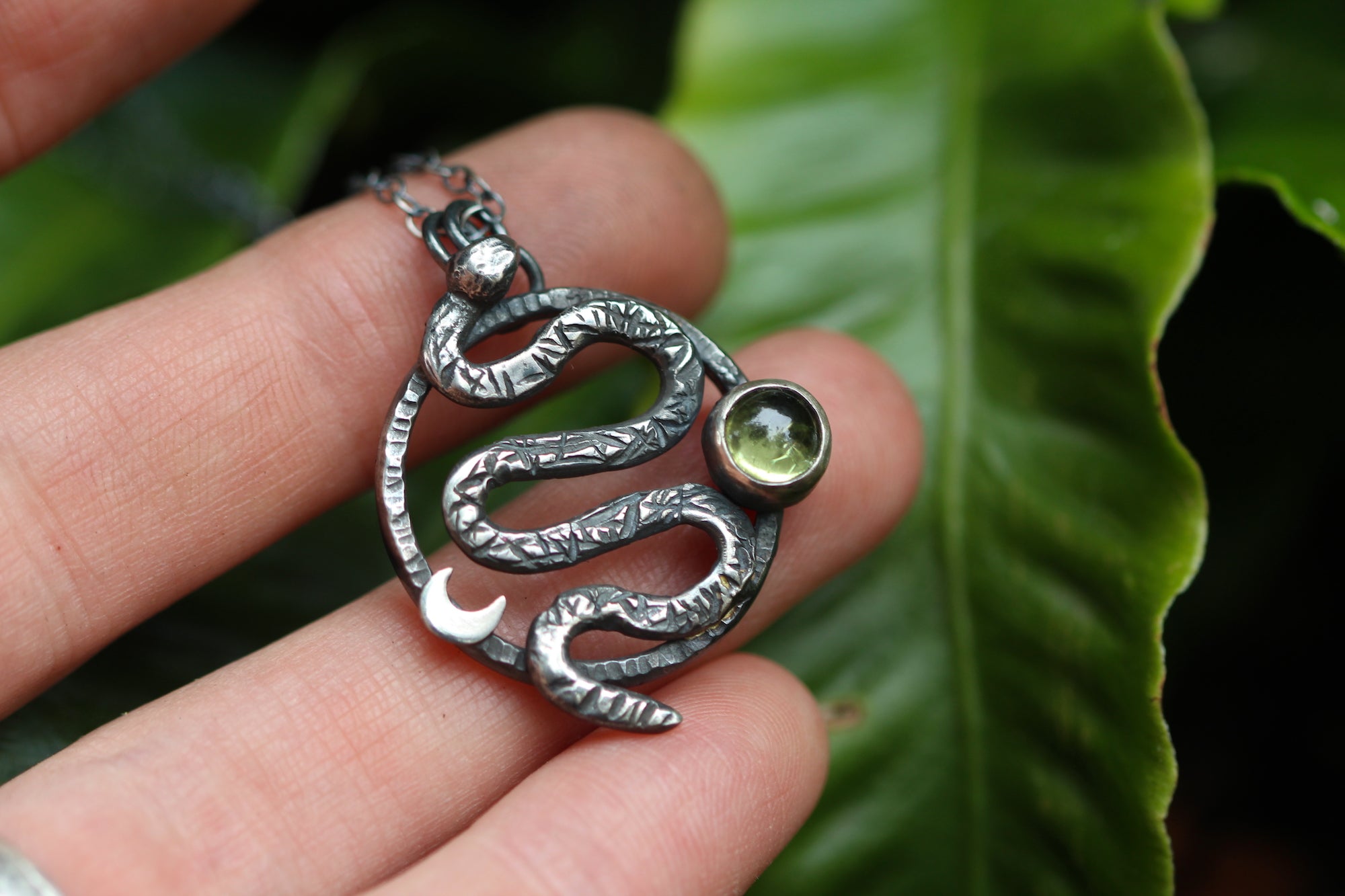 RENEW Sterling Silver Serpent Necklace with Peridot